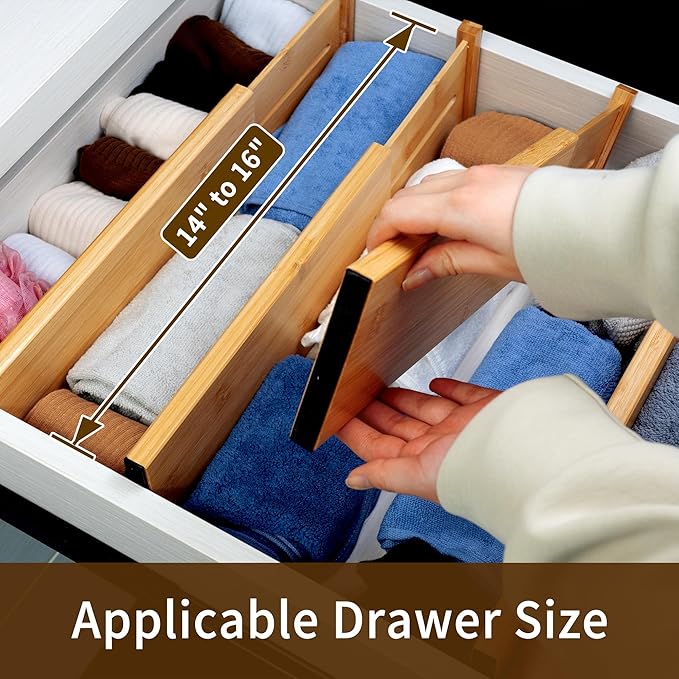 Utoplike Bamboo Dresser Drawer Dividers, Spring Loaded, Works in Kitchen - Image 2