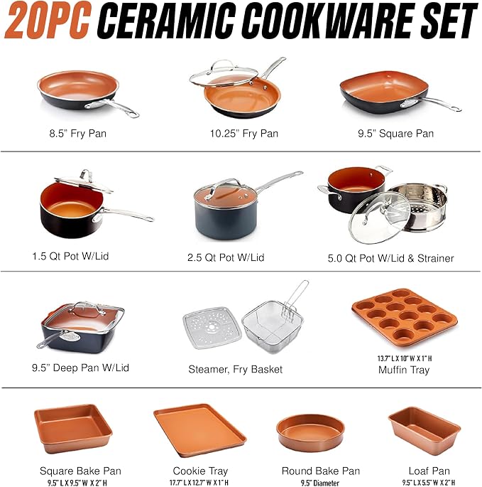Gotham Steel True 20 Pc Ceramic Cookware Set Nonstick, Ceramic Pots and Pans - Image 2