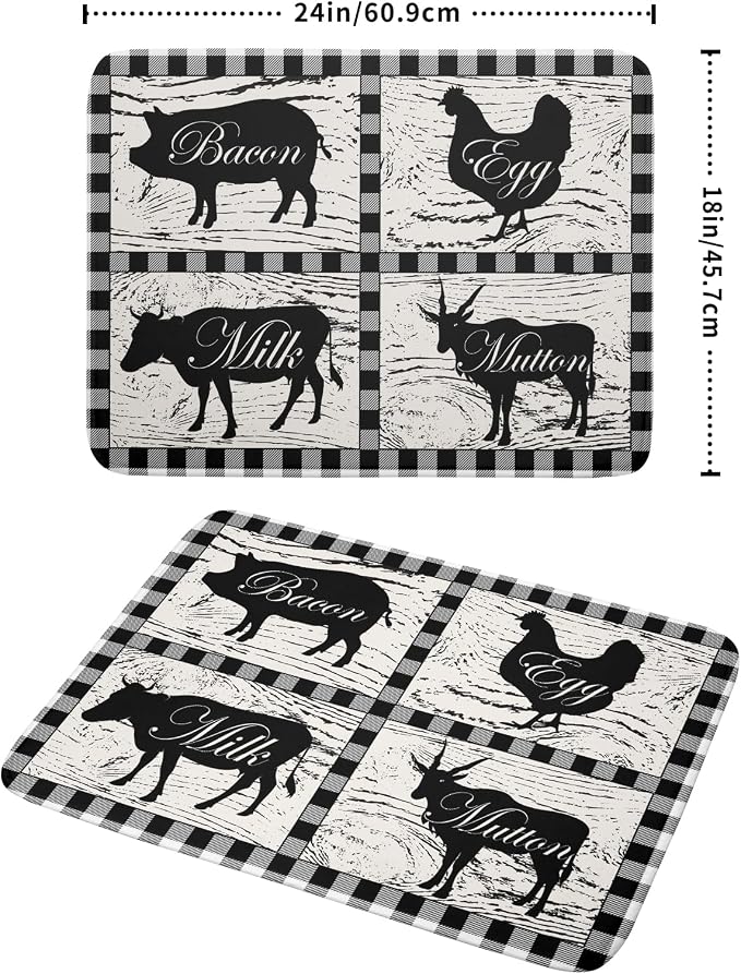 Farmhouse Animal Dish Drying Mat Buffalo Plaid Drainer Rack Mats Fast Dry - Image 2