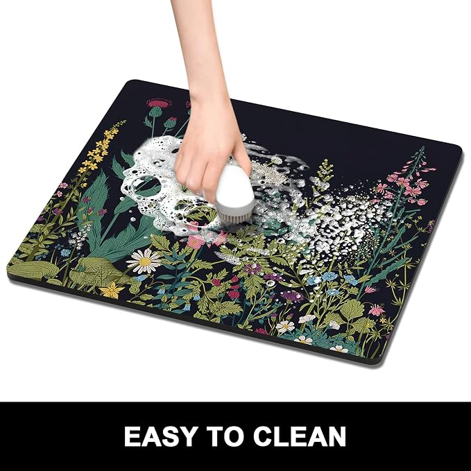 Rnivvi Dish Drying Mat for Kitchen Counter, 16 x 18" Cute Flower Theme - Image 6