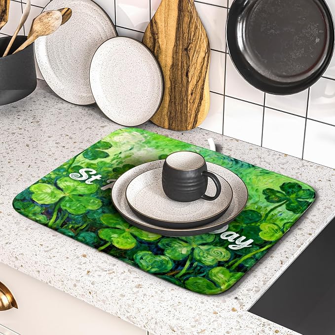 St Patricks Day Lucky Clover Dish Drying Mat - Image 5
