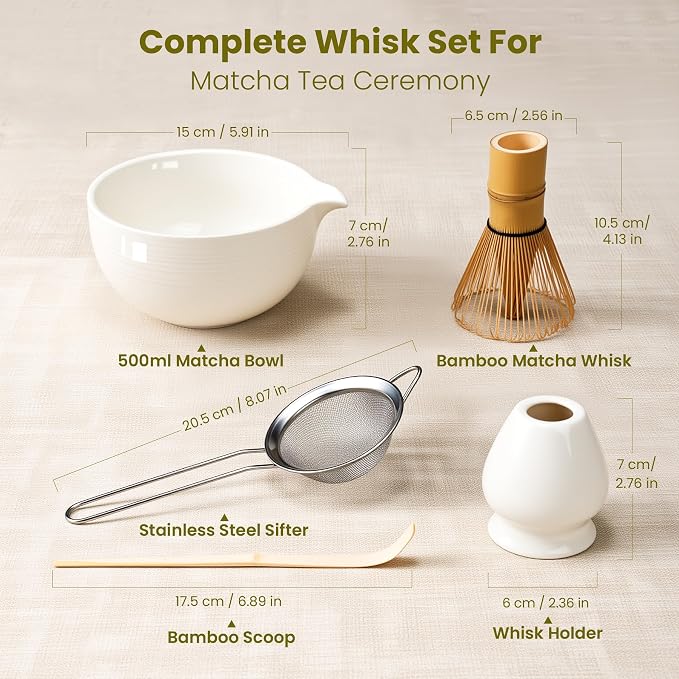 Matcha Whisk Set, Ceramic Bowl Matcha Kit & Handcrafted Bamboo Chasen, Complete - Image 2