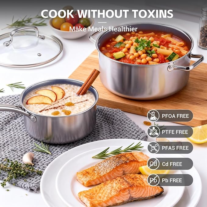 Ammeloo Hybrid Stainless Steel Cookware Set, 17-Piece Tri-Ply Pots and Pans Set - Image 8
