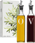 GREENOLIVE Olive Oil and Vinegar Dispenser Set - 17 oz. Glass Bottles - Stylish by GREENOLIVE