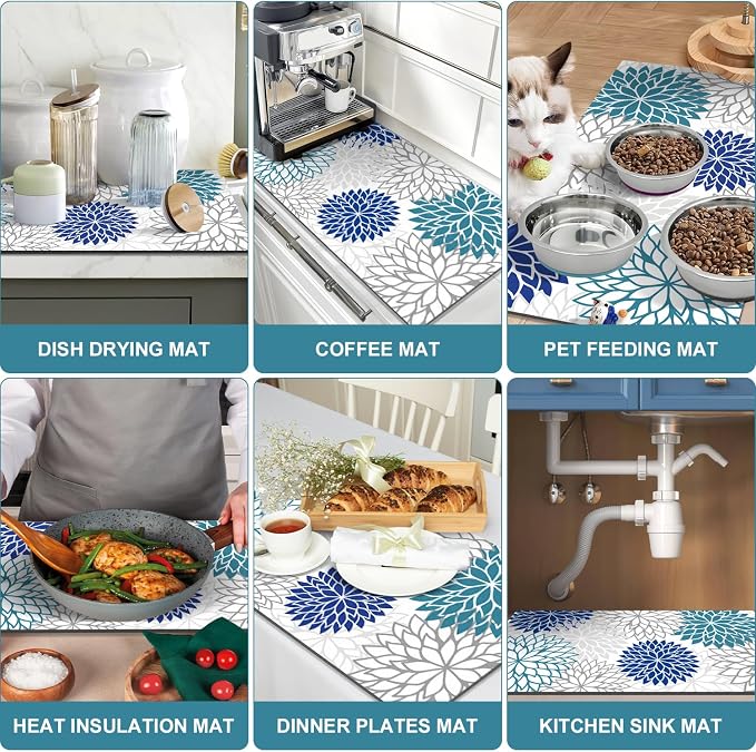 Findosom 2PCS 12" x 20" Dish Drying Mat & 24" x 5.5" Sink Splash Guard - Image 6