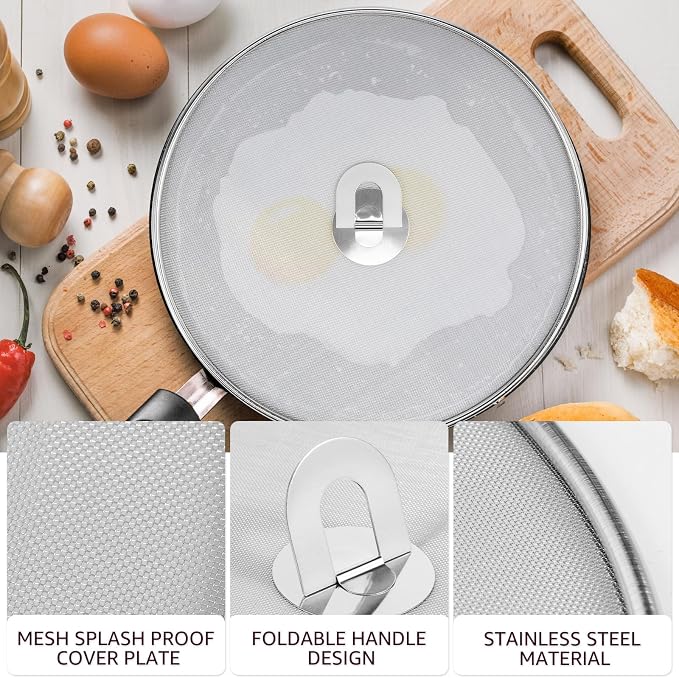 3PCS Stainless Steel Splatter Guard, 9.8" 11.4" 13" Frying Pan Splatter Screens - Image 3