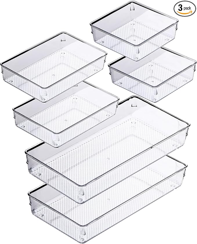 3 Pack Clear Plastic Drawer Organizer Tray Cutlery Utensil Makeups Drawer by ihomecooker