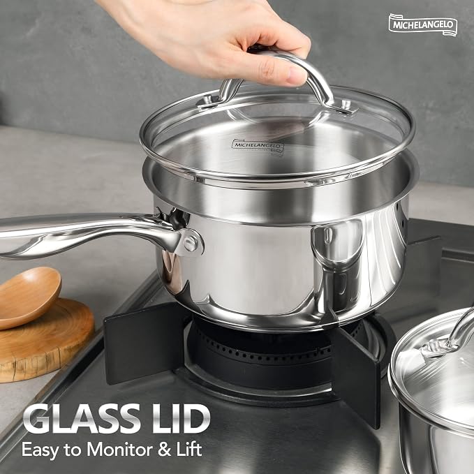 MICHELANGELO Saucepan Set 4pc, 18/10 Stainless Steel Sauce Pan - Image 2