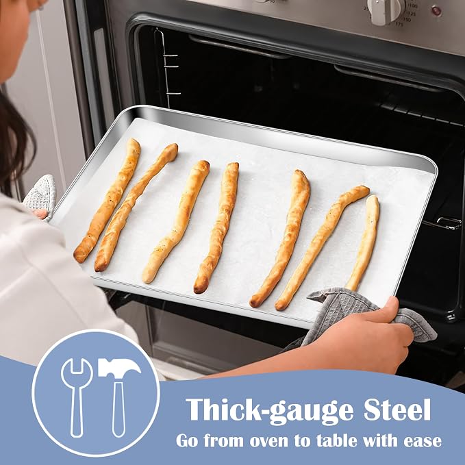 E-far Stainless Steel Baking Sheets Set of 3, 12.4” x9.7” Baking Cookie Sheets - Image 3