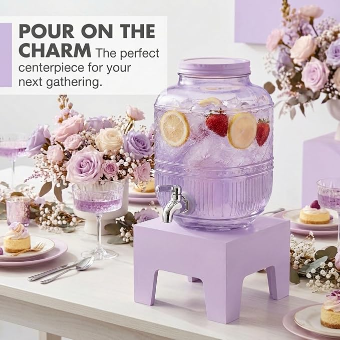 Beverage Dispenser 1 Gallon, Glass Drink Dispenser - Image 2