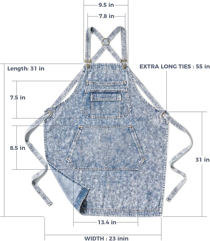 Denim Apron with Pockets for Hair Stylist Gardening Craftsmen Barista Women - Image 7