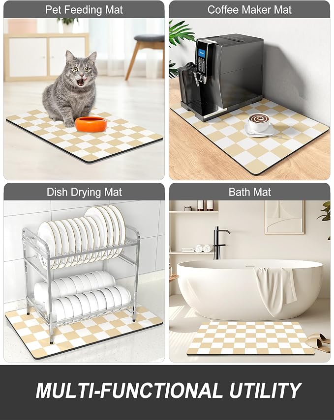Rnivvi Dish Drying Mat for Kitchen Counter, 12 x 19" Cute Checkered Absorbent - Image 7
