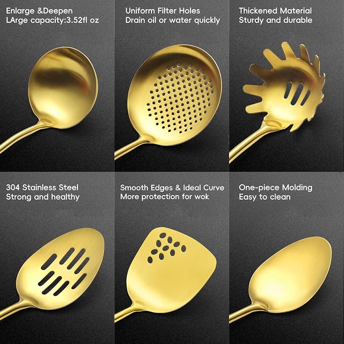 Izurok 18/10 Stainless Steel Kitchen Utensils Set, 6 Piece Cooking Utensils - Image 3