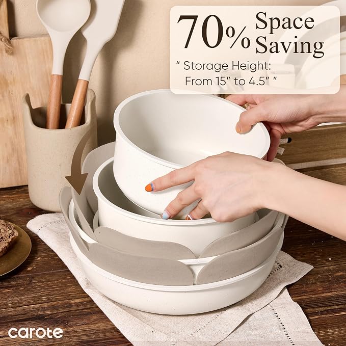 CAROTE 33pcs Pots and Pans Non Stick, Cookware Sets Detachable Handle, - Image 3