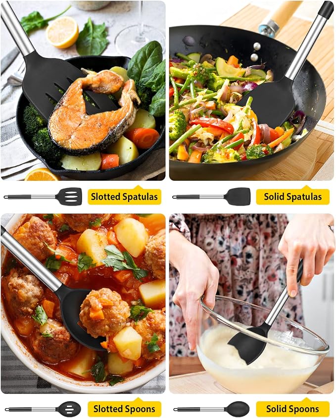 Pack of 4 Silicone Cooking Utensils Set, Non Stick Large Solid Spatulas - Image 3