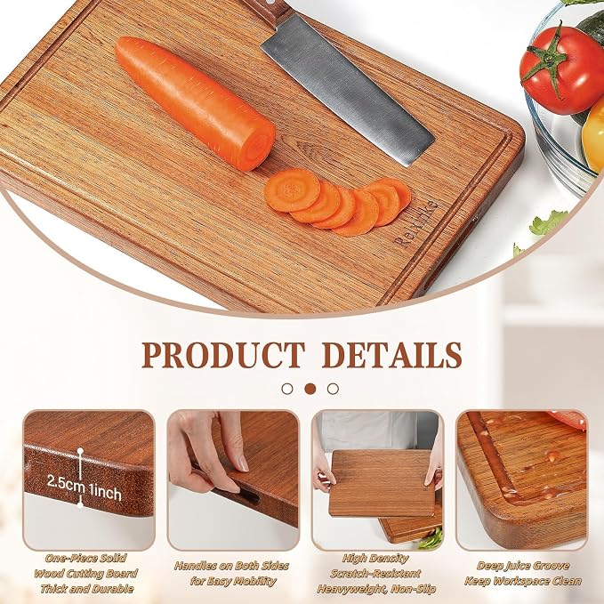 Solid Teak Wood Cutting Board One Piece Non Glued Large Thick Crack Resistant - Image 3