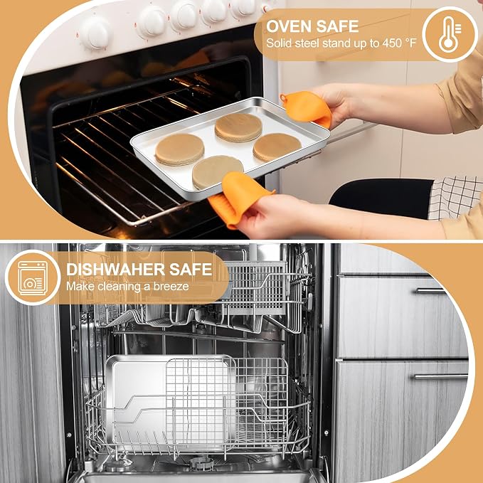 E-far Baking Sheet with Rack Set, 9.5” x 7.3” Stainless Steel Cookie Sheet - Image 4