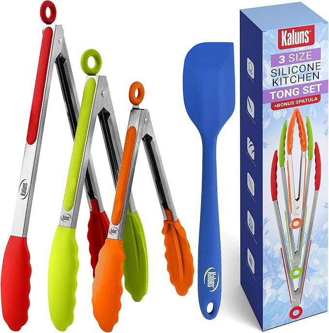 Kaluns Kitchen Tongs for Cooking Grilling Set of 4, BBQ Grill Tongs by Kaluns%C2%AE