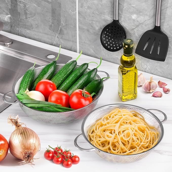 E-far Stainless Steel Colander, 3-Quart Micro-Perforated Metal Colander Strainer - Image 5