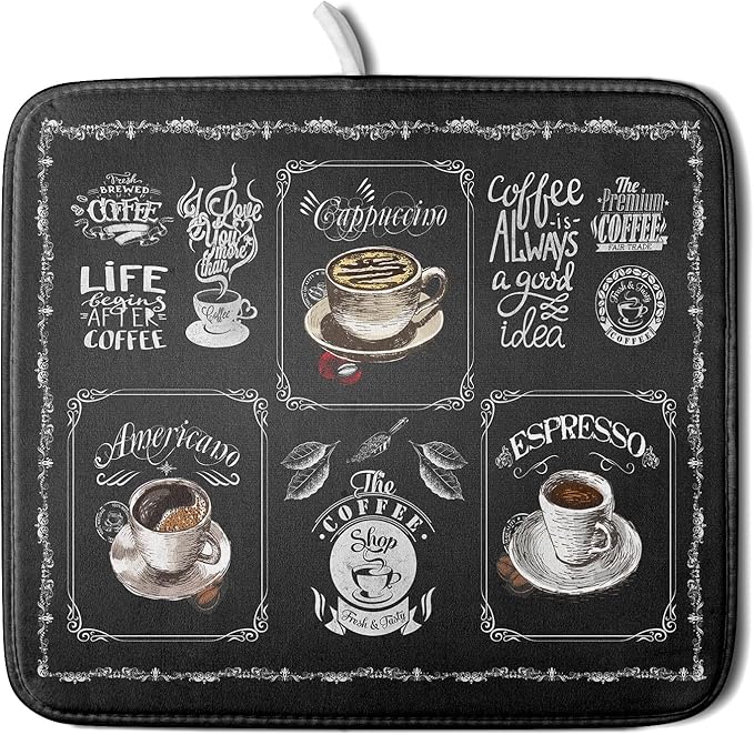 Giwawa Coffee Dish Drying Mat Vintage Anti Fatigue Espresso Cup Black Bean by Giwawa
