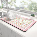 Rnivvi Dish Drying Mat for Kitchen Counter, 12 x 19" Cute Flower Theme