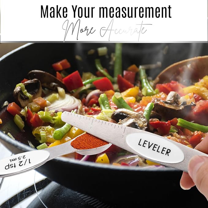 Magnetic Measuring Spoons Set of 9 Stainless Steel Dual-Sided Stackable - Image 9