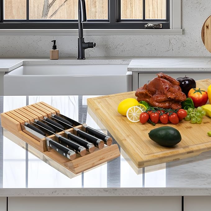 Utoplike Knife Drawer Organizer Bamboo Knives Block - Image 6