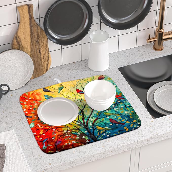 Colorful Spring Summer Tree Bird Dish Drying Mats - Image 6