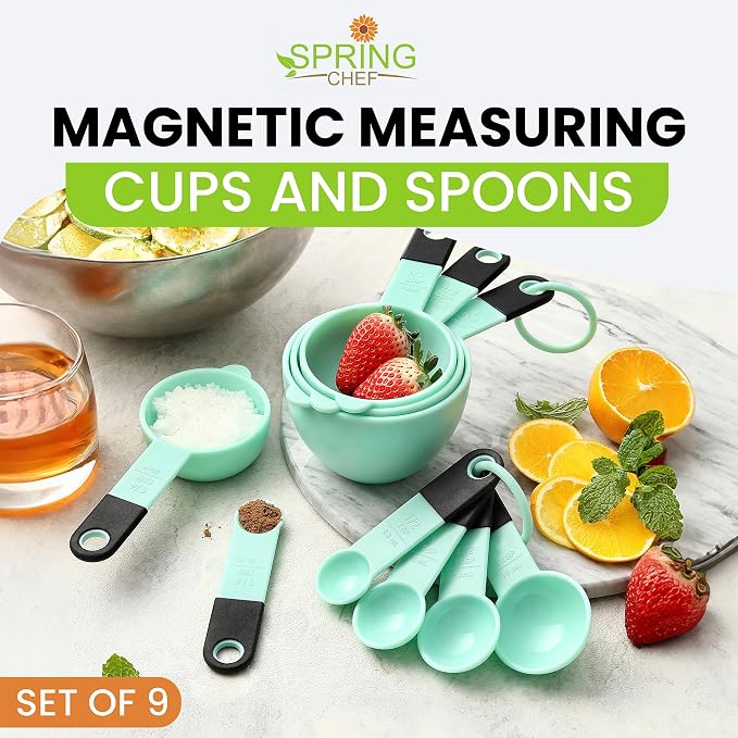 Spring Chef Mint Magnetic Measuring Cups and Spoons Set of 9, Stackable Plastic - Image 7