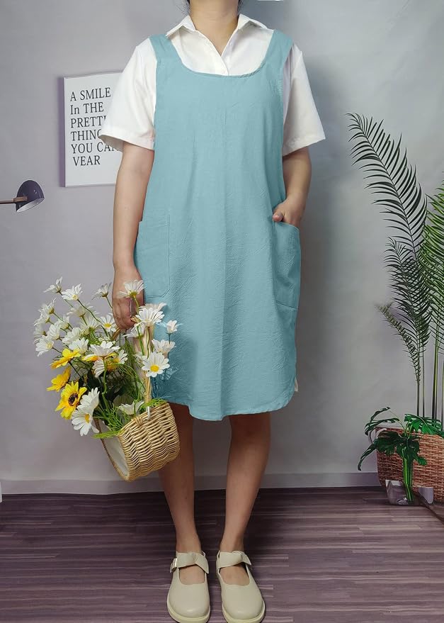 Cotton Cross Back Aprons Solid Color Cooking Kitchen Garden Smock - Image 6