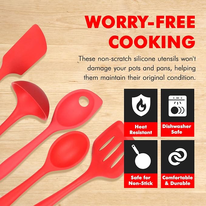 Chef Craft 5 Piece Red Premium Silicone Kitchen Tool Set - Image 3