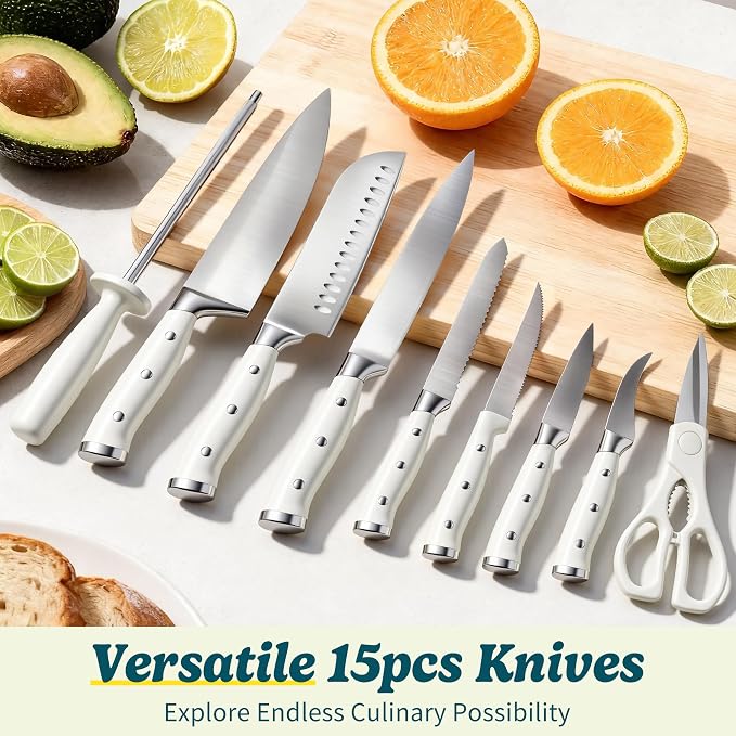 Knife Set, 15 Piece Premium Chef High Carbon Stainless Steel Kitchen Knife - Image 6