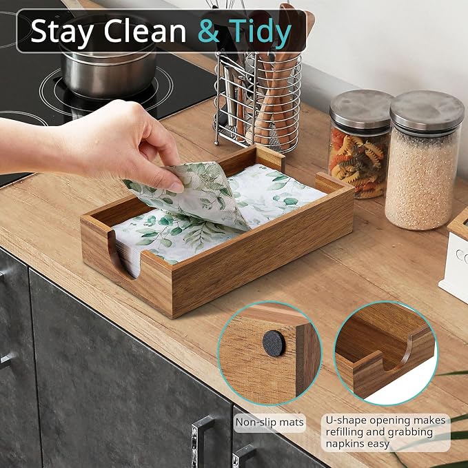 Napkin Holder for Bathroom, Acacia Wooden Guest Towel Holder Tray for Bathroom - Image 3