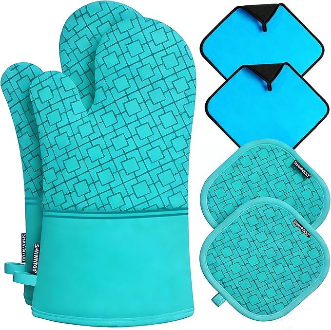 Oven Mitts and Pot Holders Sets 6pcs, Kitchen Oven Glove, High Heat Resistant by OvenMitts