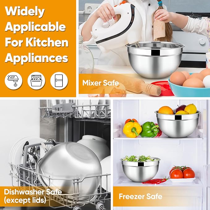 TeamFar Mixing Bowl Set of 5, 4.5/3/1.5/1/0.7 QT, Stainless Steel Metal Nesting - Image 7