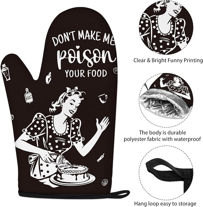 Funny Oven Mitts and Pot Holders Sets Black Kitchen Accessories Cute Kitchen - Image 3