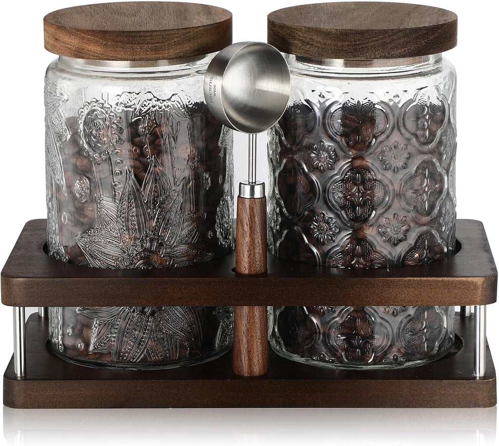 Glass Coffee Grounds Container with Shelf 2 x 34 oz Glass Coffee Bean