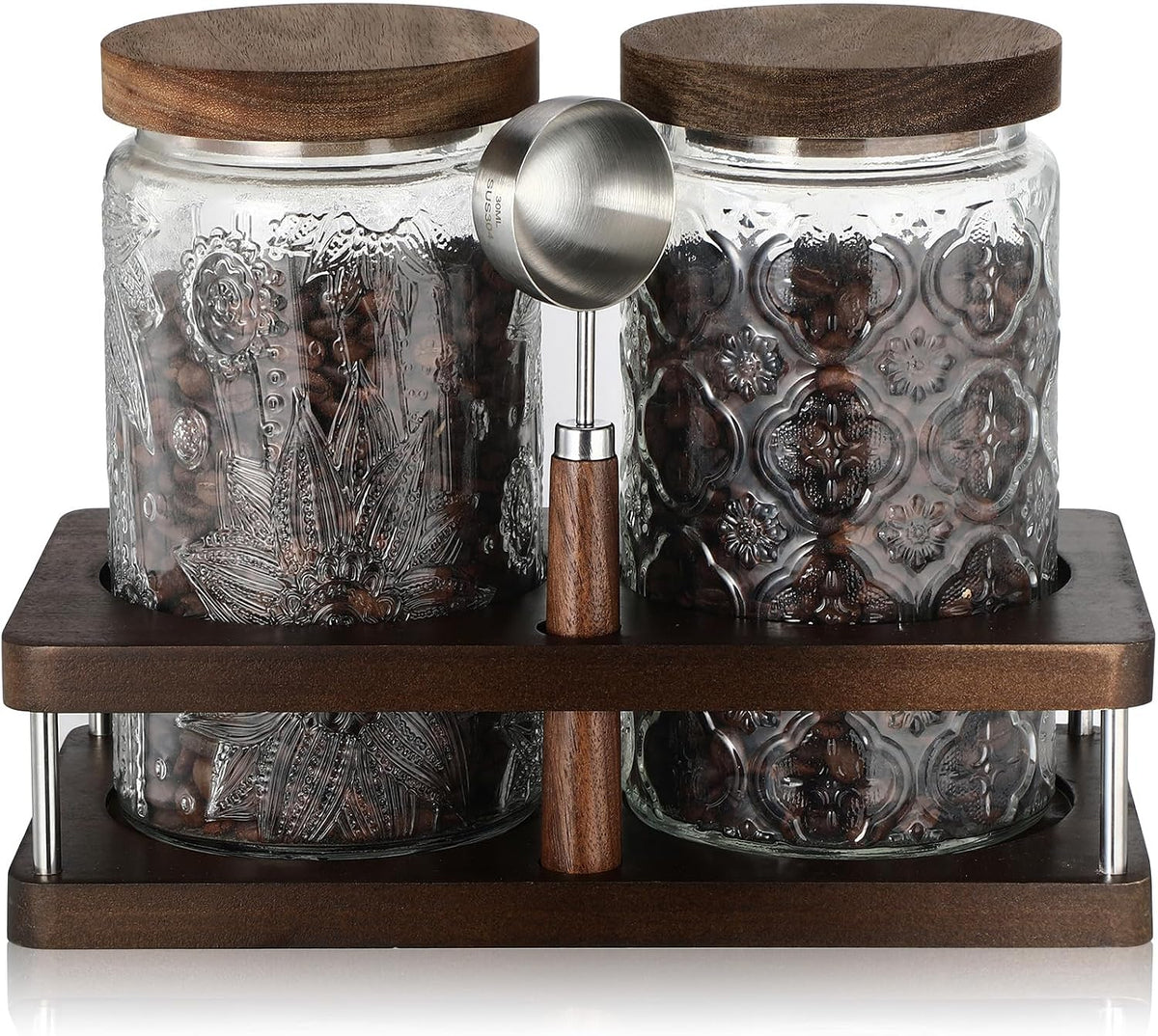 Glass Coffee Grounds Container with Shelf 2 x 34 oz Glass Coffee Bean