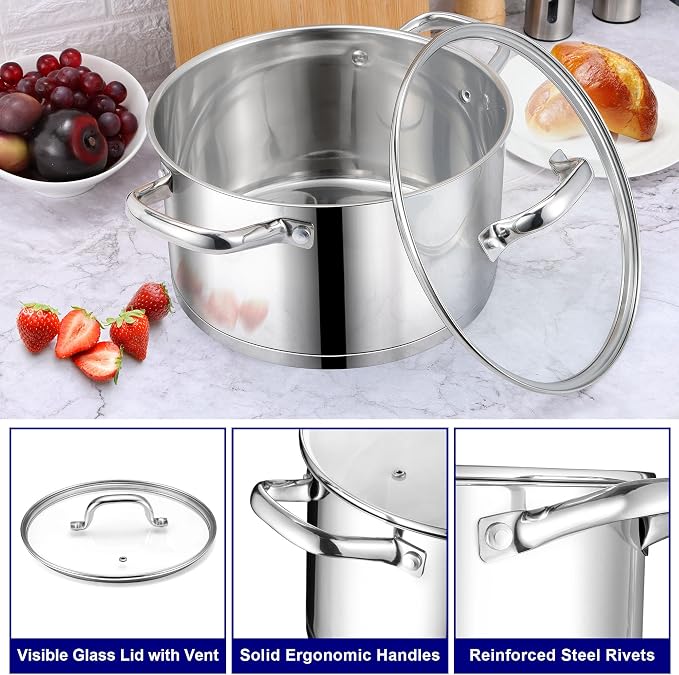 LIANYU Stainless Steel Stock Pot, 8 QT Large Soup Pot - Image 3