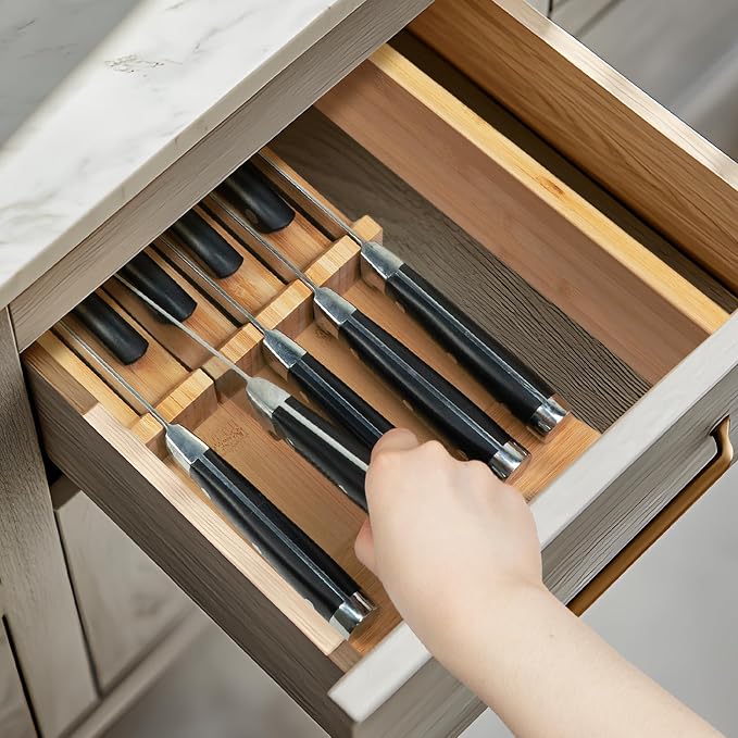 Utoplike Knife Drawer Organizer Bamboo Knives Block - Image 2