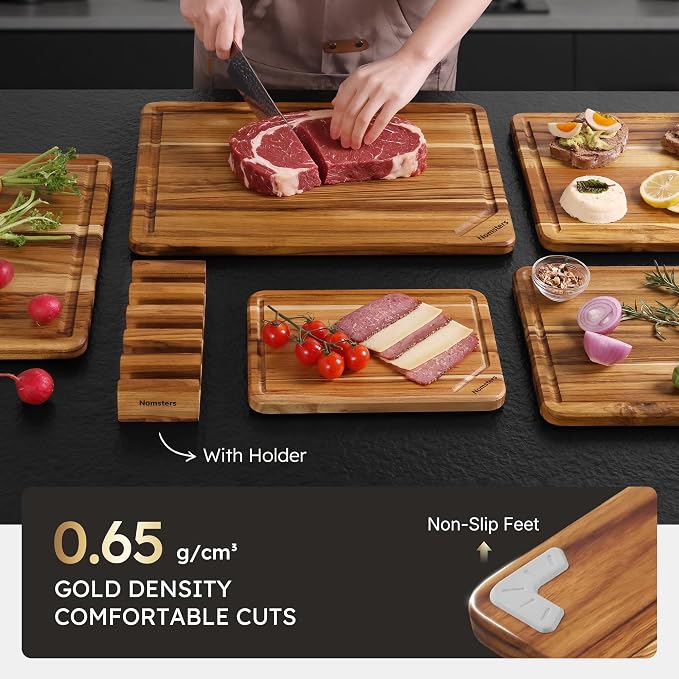 5 Pack Teak Wood Cutting Board Set - Image 5