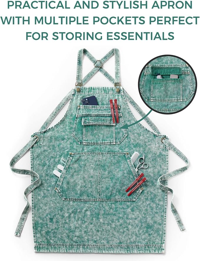 Denim Apron with Pockets for Hair Stylist Gardening Craftsmen Barista Women - Image 8