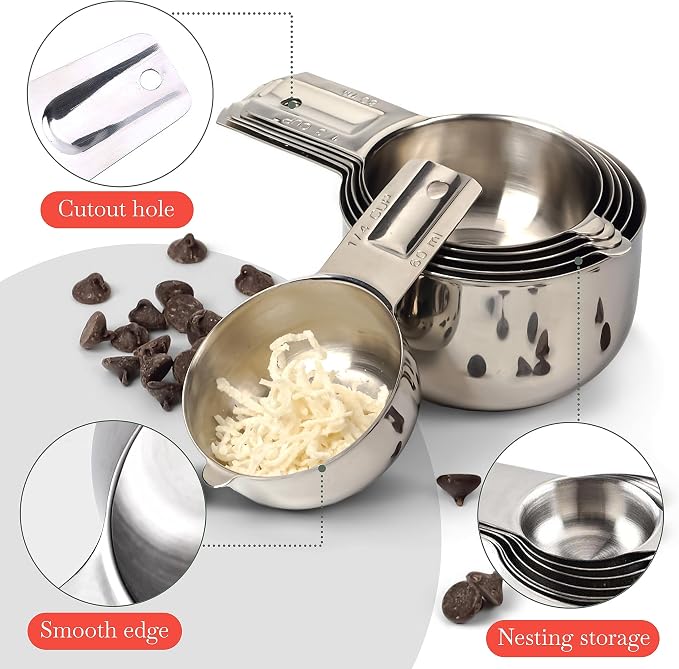 Bellemain One-Piece Stainless Steel Measuring Cups Set of 6 – Nesting Metal - Image 2