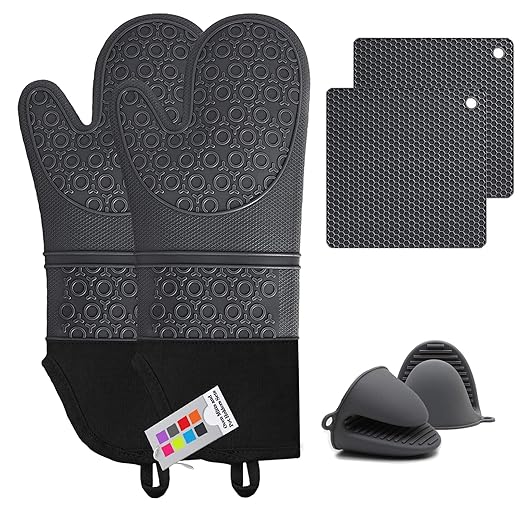 Silicone Oven Mitts and Pot Holders Sets, MTZRFLL Extra Long Heat Resistant by MTZRFLL
