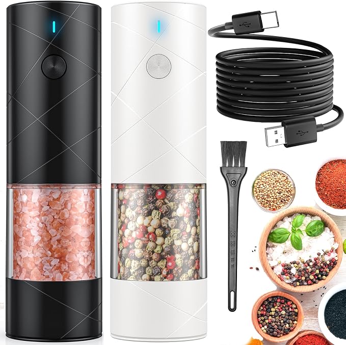 2Pack Electric Salt and Pepper Grinder Set USB Rechargeable by Lidaop