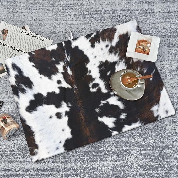 Cow Print Dish Drying Mat Animal fur Black Brown White Classic Drying Rack Pad - Image 7