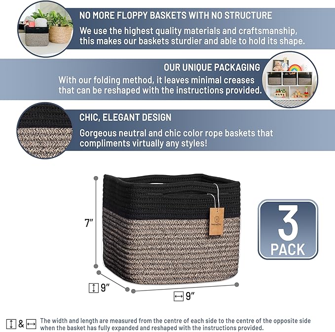 NaturalCozy Storage Cubes 9”x9”x7”Cotton Rope Woven Baskets - Image 2