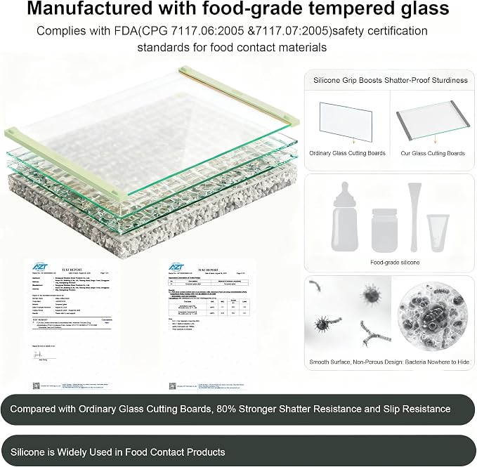2PCS Glass Cutting Board with Silicone Grip, 80% Stronger Shatter Resistance - Image 7