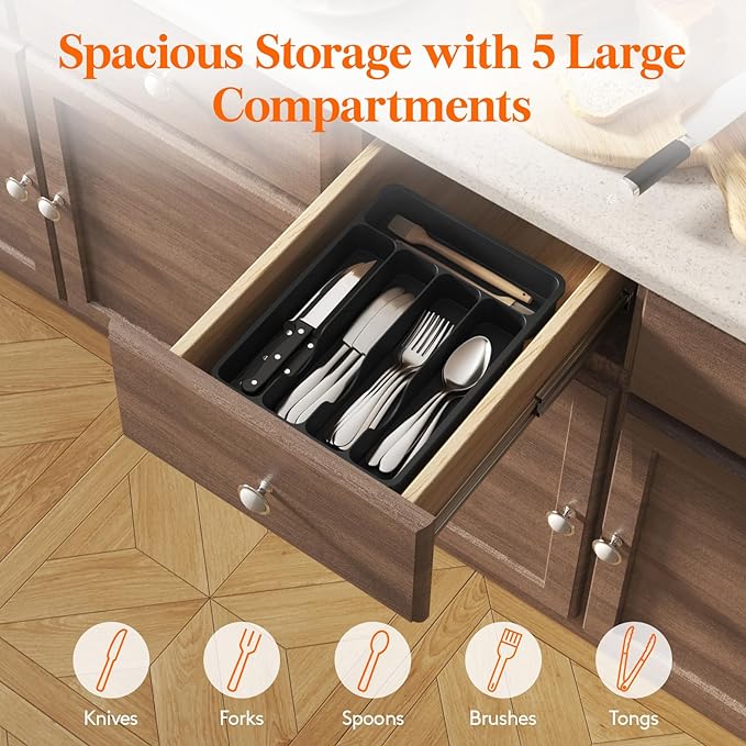 Lifewit Silverware Drawer Organizer Tray, Plastic Cutlery Storage - Image 4