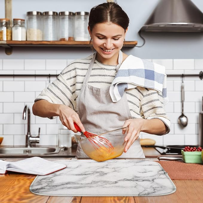Sanwarm Absorbent Dish Drying Mat, Marble Gray Stone Paint Microfiber Pad - Image 6